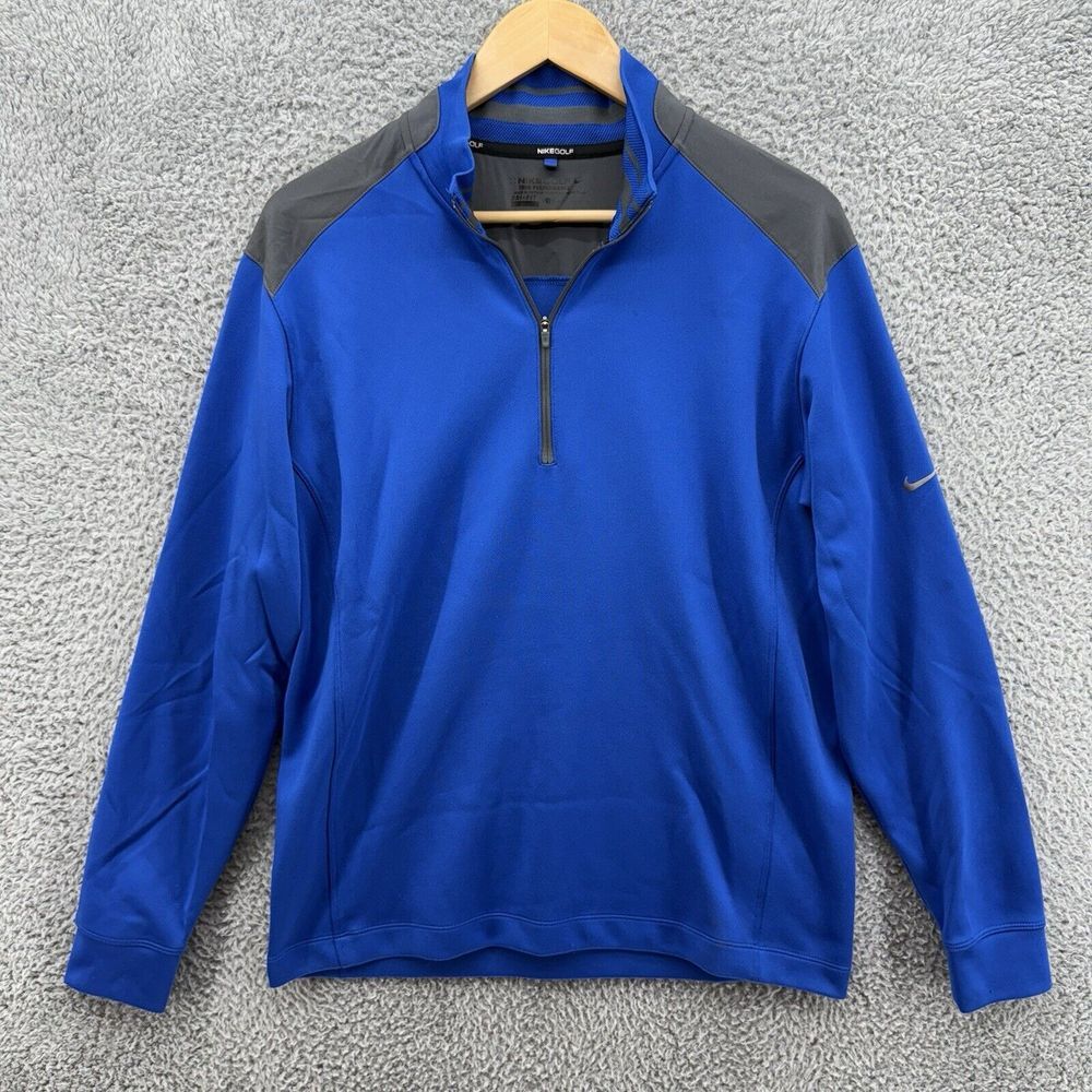 Nike Golf Tour Performance Mens‎ M Blue Gray 1/4 Zip Dri Fit Sweatshirt READ